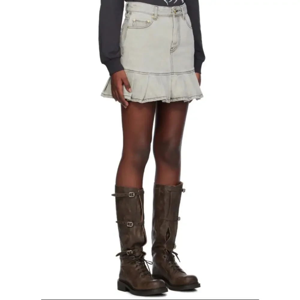 Ganni Future Denim Pleated Mini Skirt Gray Wash EU Size 40 / US Size 8